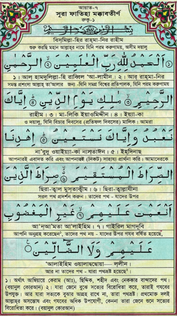 সূরা ফাতিহা বাংলা উচ্চারণ এবং অর্থসহ PDF, ছবি, ফজিলত সূরা ফাতিহা বাংলা উচ্চারণ ছবি