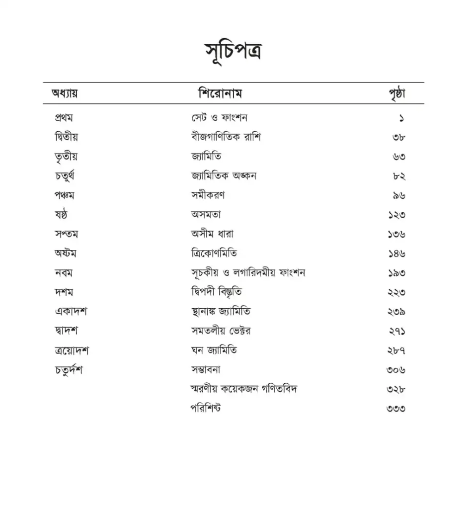সূচিপত্র | নবম দশম শ্রেণির উচ্চতর গণিত বই